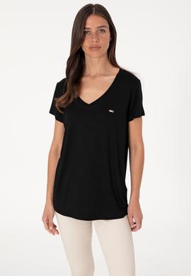 Kadın Siyah Modal Karışımlı V Yaka Basic Tişört - 50305773068