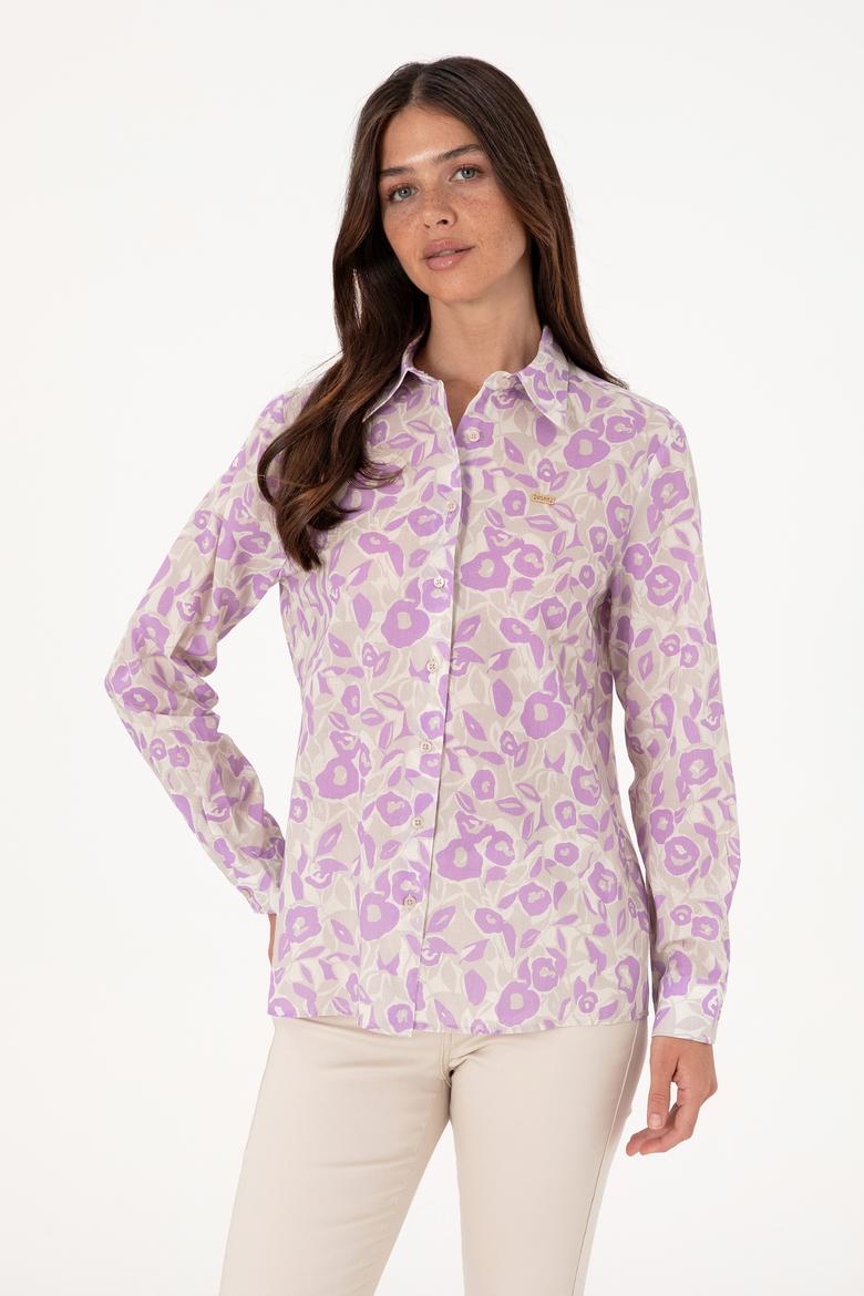 Kadın Lila Uzun Kollu Gömlek - 50299403022