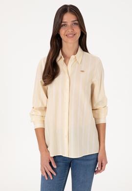 Kadın Bej Çizgili Uzun Kollu Gömlek - 50299620013