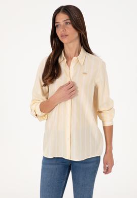 Kadın Bej Çizgili Uzun Kollu Gömlek - 50299620013