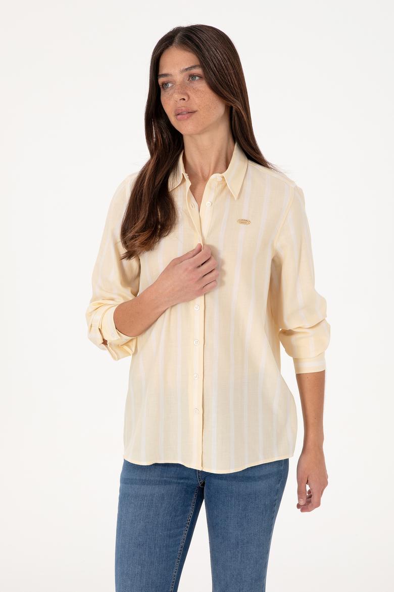 Kadın Bej Çizgili Uzun Kollu Gömlek - 50299620013