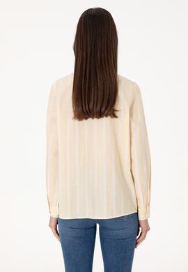 Kadın Bej Çizgili Uzun Kollu Gömlek - 50299620013