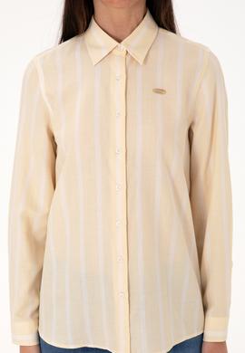 Kadın Bej Çizgili Uzun Kollu Gömlek - 50299620013