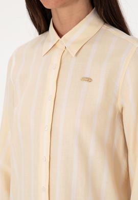 Kadın Bej Çizgili Uzun Kollu Gömlek - 50299620013