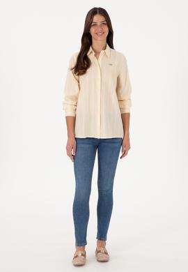 Kadın Bej Çizgili Uzun Kollu Gömlek - 50299620013