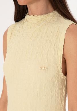 Kadın Açık Haki Kolsuz Dik Yaka Tişört - 50300749004