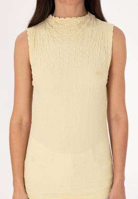 Kadın Açık Haki Kolsuz Dik Yaka Tişört - 50300749004