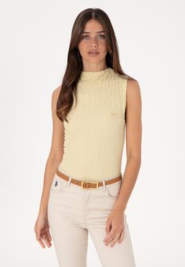 Kadın Açık Haki Kolsuz Dik Yaka Tişört - 50300749004