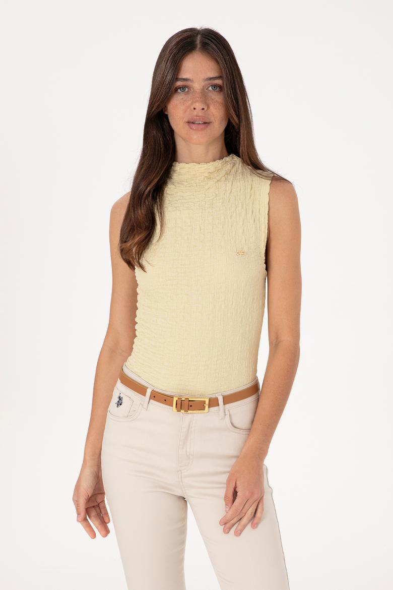 Kadın Açık Haki Kolsuz Dik Yaka Tişört - 50300749004