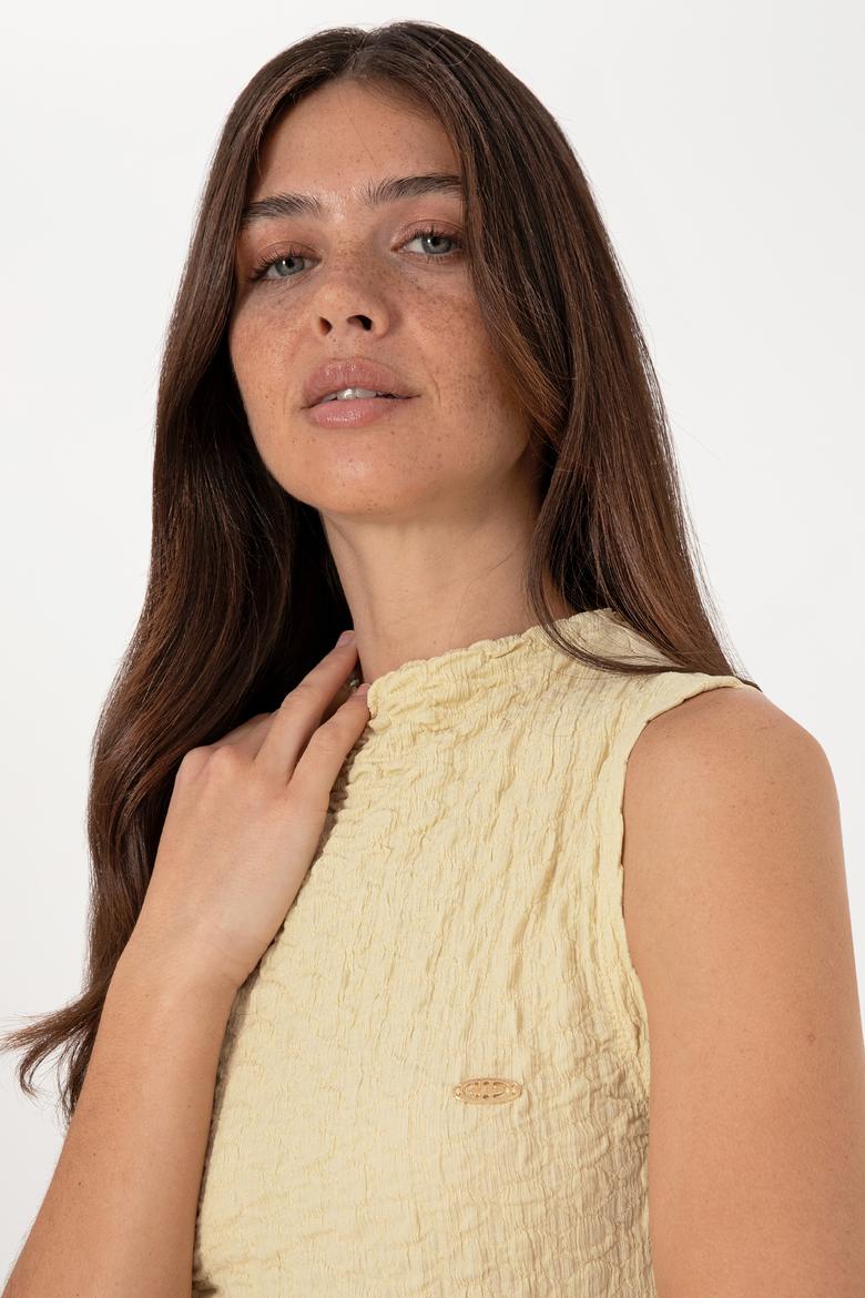 Kadın Açık Haki Kolsuz Dik Yaka Tişört - 50300749004