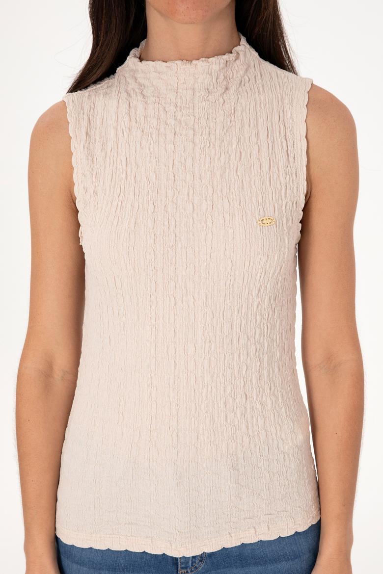 Kadın Taş Kolsuz Dik Yaka Tişört - 50300749023