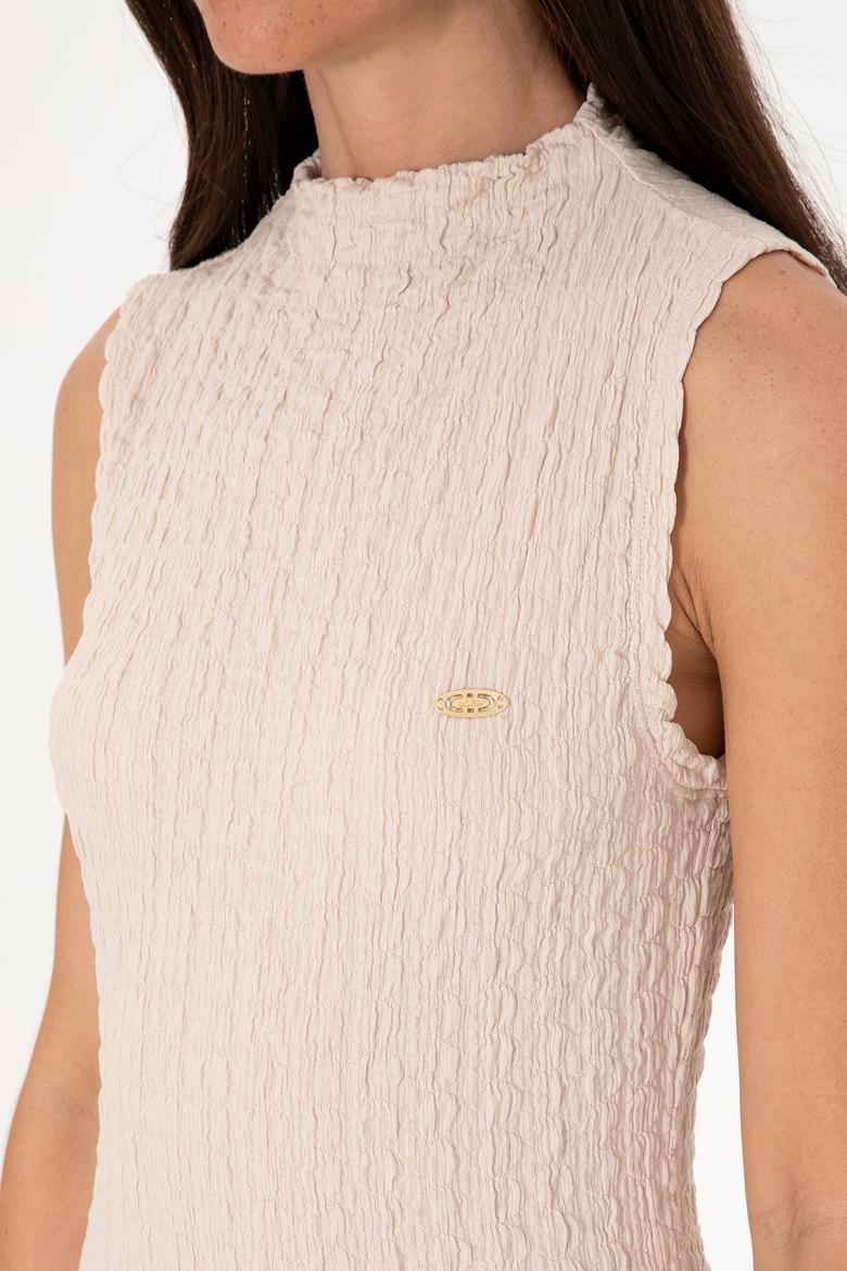 Kadın Taş Kolsuz Dik Yaka Tişört - 50300749023