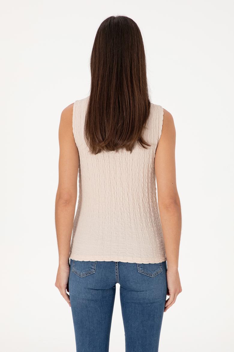 Kadın Taş Kolsuz Dik Yaka Tişört - 50300749023