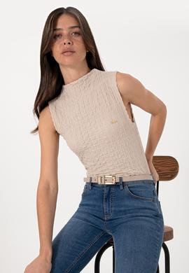 Kadın Taş Kolsuz Dik Yaka Tişört - 50300749023