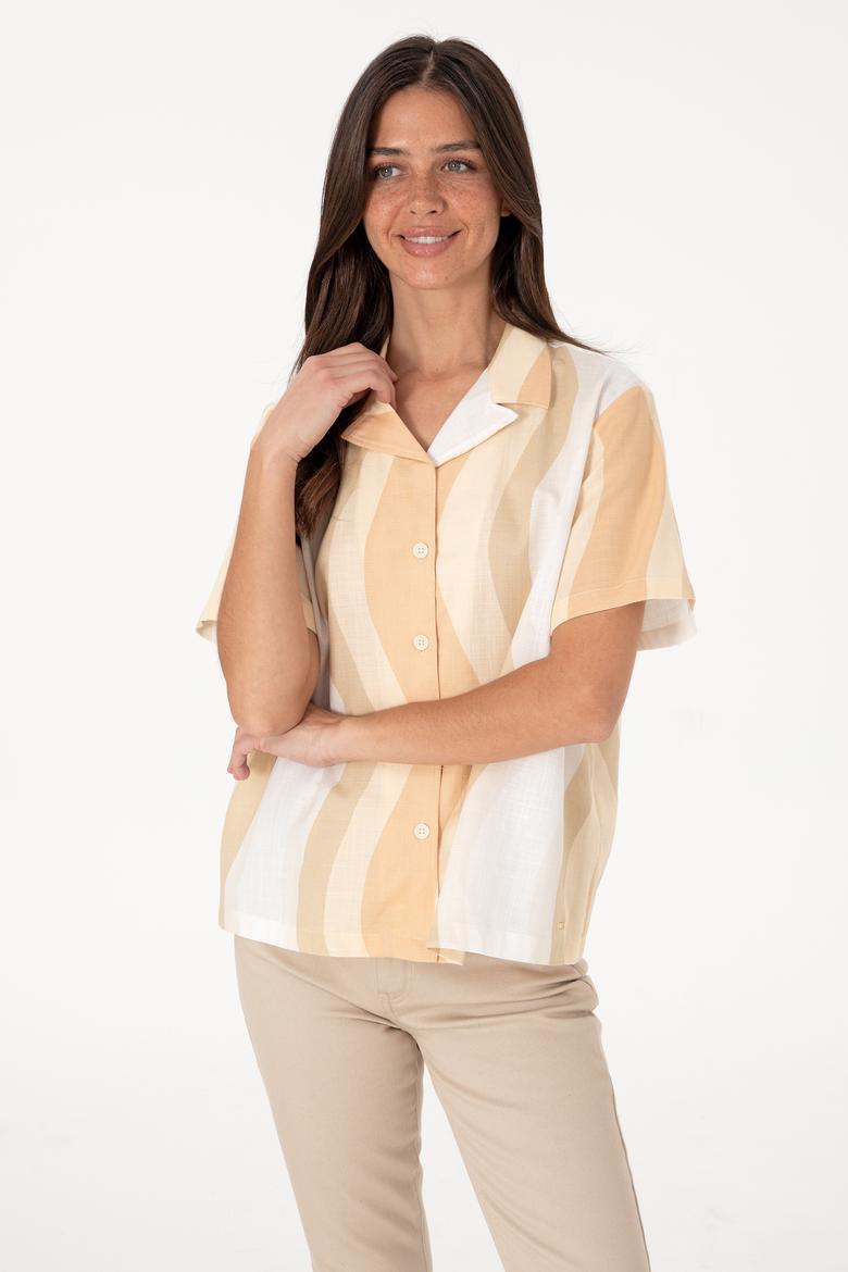 Kadın Camel Kısa Kollu Gömlek - 50305878004