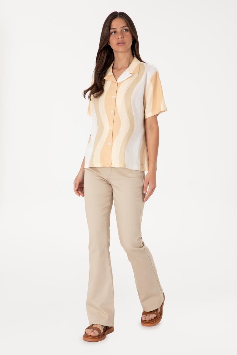 Kadın Camel Kısa Kollu Gömlek - 50305878004