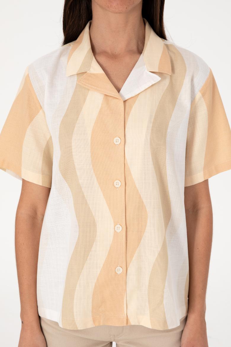 Kadın Camel Kısa Kollu Gömlek - 50305878004