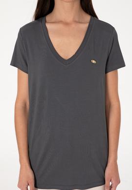 Kadın Antrasit V Yaka Basic Tişört - 50300829157