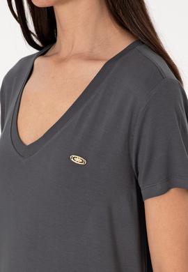 Kadın Antrasit V Yaka Basic Tişört - 50300829157