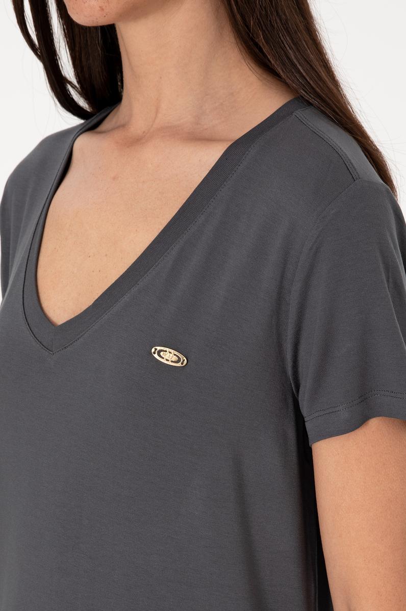 Kadın Antrasit V Yaka Basic Tişört