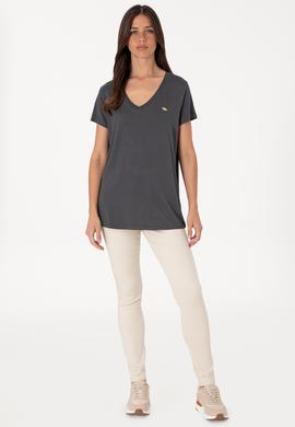 Kadın Antrasit V Yaka Basic Tişört - 50300829157