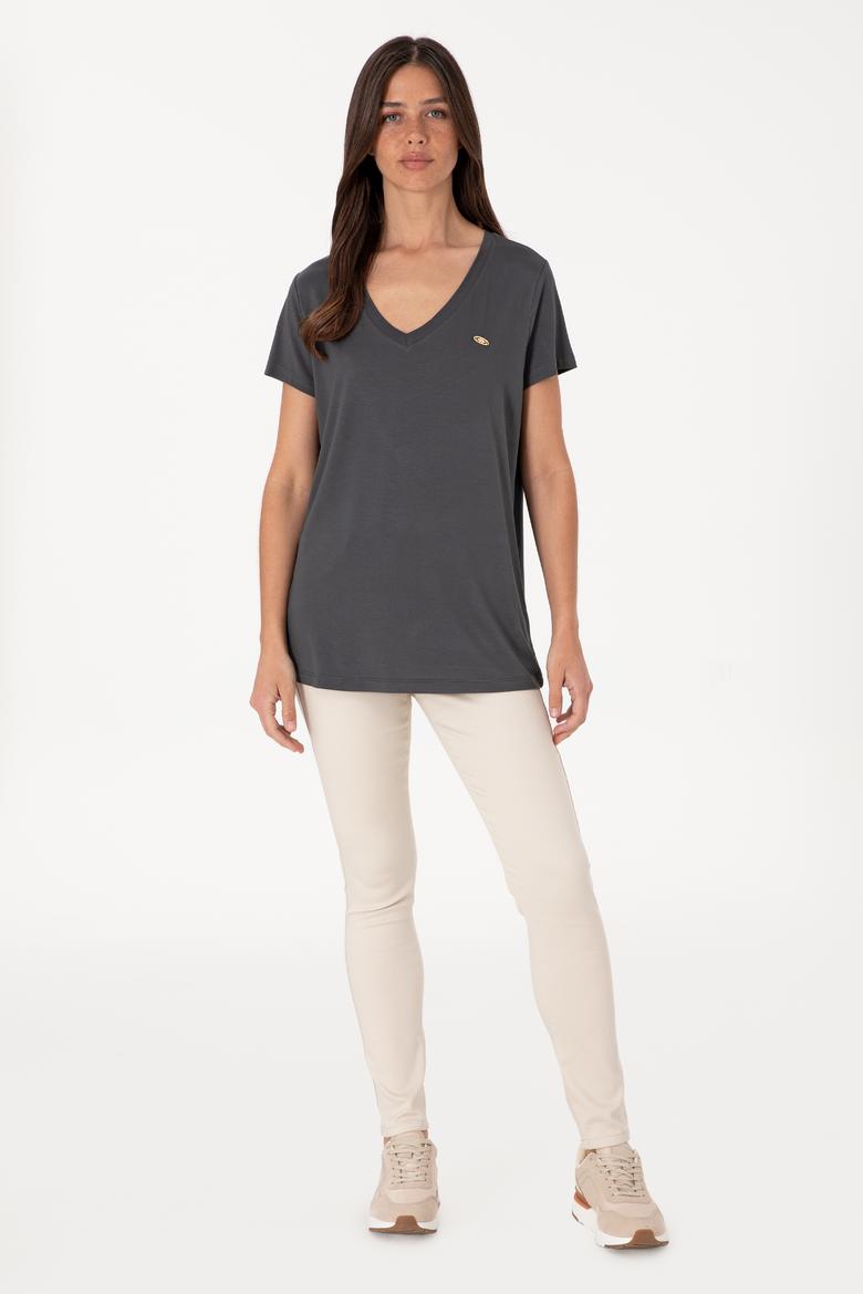 Kadın Antrasit V Yaka Basic Tişört - 50300829157