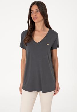 Kadın Antrasit V Yaka Basic Tişört - 50300829157