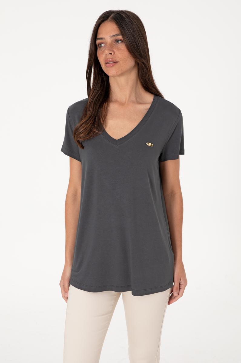 Kadın Antrasit V Yaka Basic Tişört