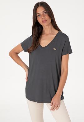 Kadın Antrasit V Yaka Basic Tişört - 50300829157
