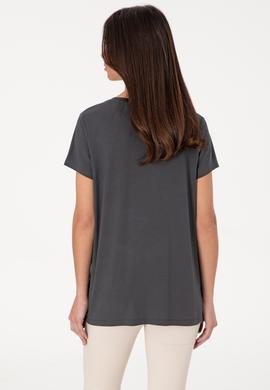 Kadın Antrasit V Yaka Basic Tişört - 50300829157