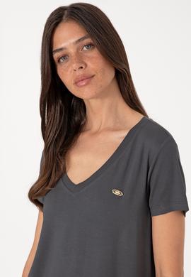 Kadın Antrasit V Yaka Basic Tişört - 50300829157