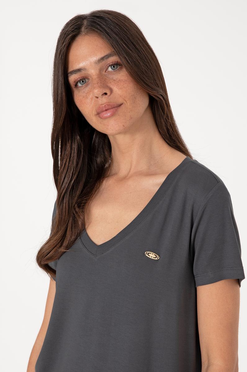 Kadın Antrasit V Yaka Basic Tişört