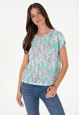 Kadın Aqua Desenli Bisiklet Yaka Tişört - 50300766006