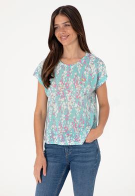 Kadın Aqua Desenli Bisiklet Yaka Tişört - 50300766006