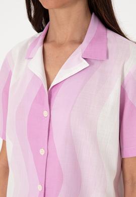 Kadın Fuşya Kısa Kollu Gömlek - 50305878010