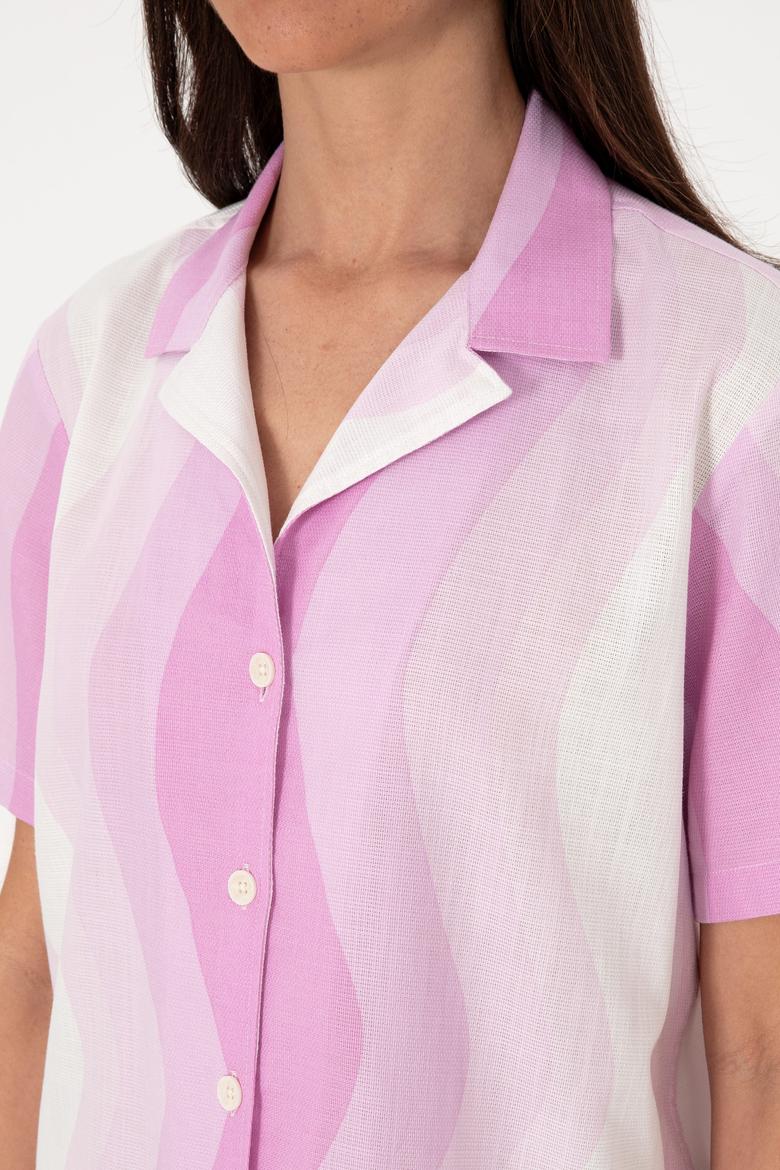 Kadın Fuşya Kısa Kollu Gömlek - 50305878010