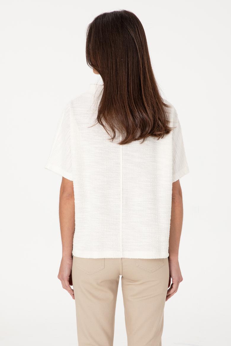 Kadın Ekru Dik Yaka Tişört - 50305889007