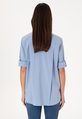 Kadın Mavi Uzun Kollu Çizgili Tunik Gömlek - 50299523006