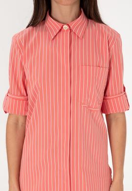 Kadın Kırmızı Uzun Kollu Çizgili Tunik Gömlek - 50299523015