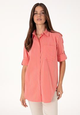 Kadın Kırmızı Uzun Kollu Çizgili Tunik Gömlek - 50299523015