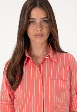 Kadın Kırmızı Uzun Kollu Çizgili Tunik Gömlek - 50299523015