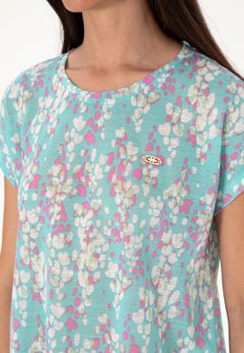 Kadın Aqua Desenli Bisiklet Yaka Tişört - 50300766006
