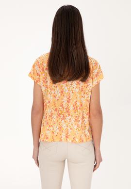 Kadın Turuncu Desenli Bisiklet Yaka Tişört - 50300766014