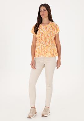 Kadın Turuncu Desenli Bisiklet Yaka Tişört - 50300766014