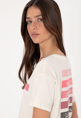 Kadın Krem Bisiklet Yaka Tişört - 50299669009