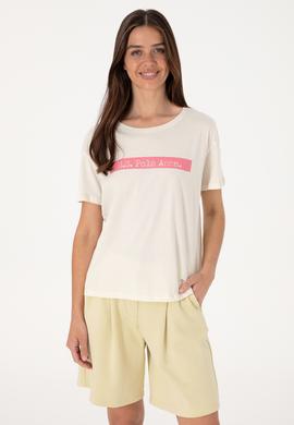 Kadın Krem Bisiklet Yaka Tişört - 50299669009