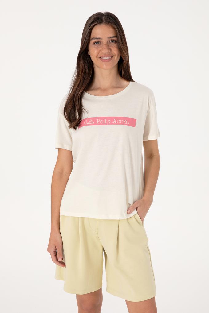 Kadın Krem Bisiklet Yaka Tişört