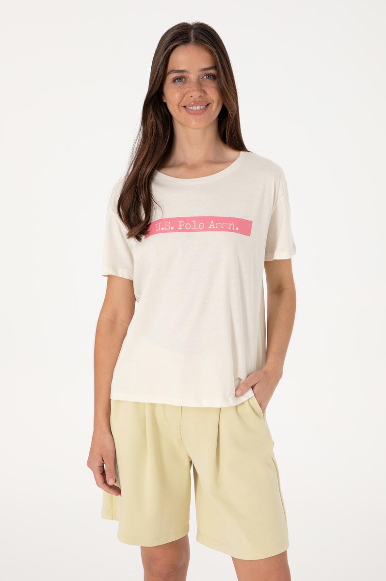 Kadın Krem Bisiklet Yaka Tişört