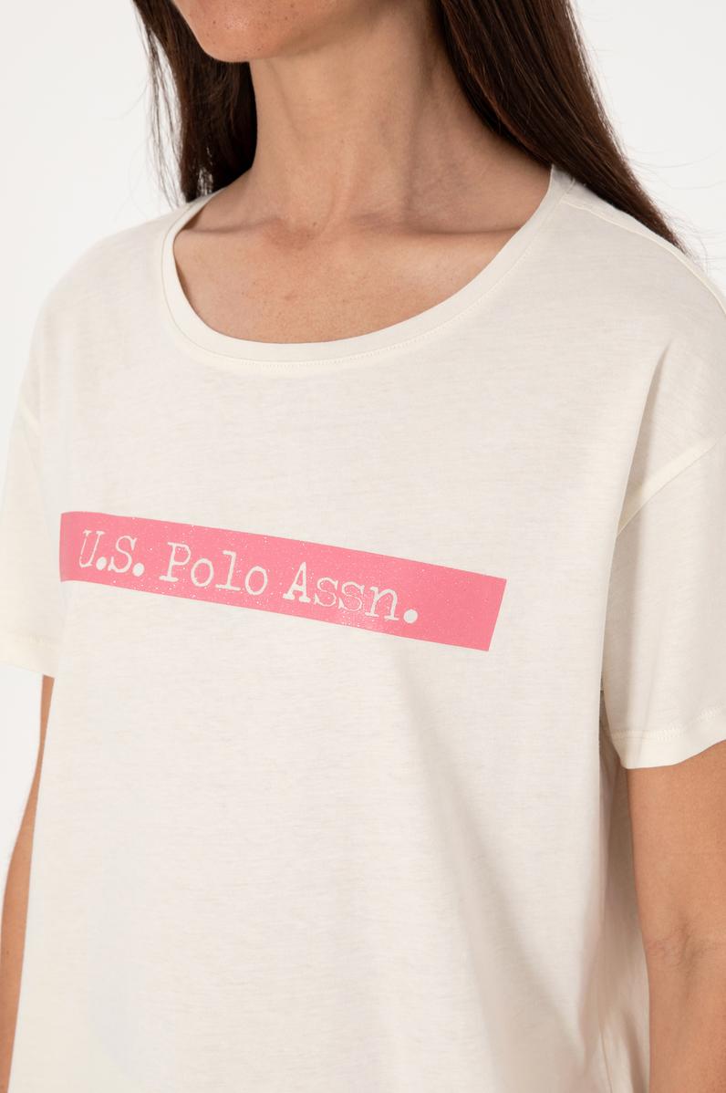 Kadın Krem Bisiklet Yaka Tişört