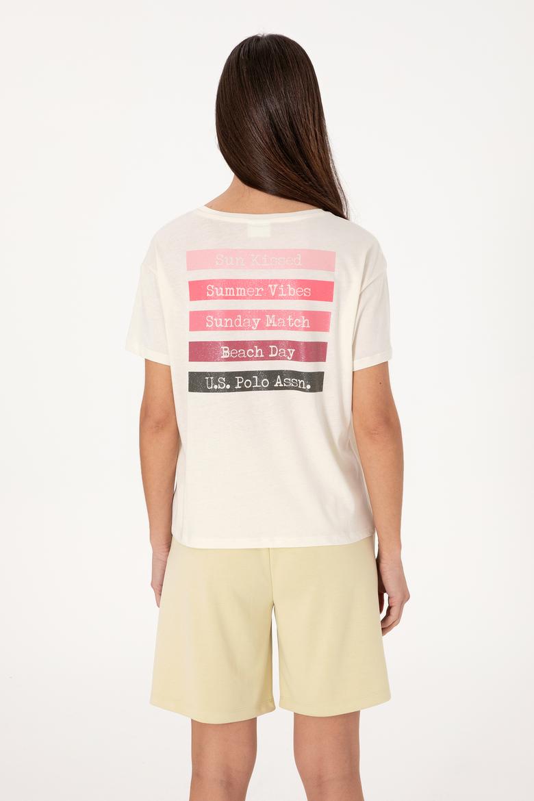 Kadın Krem Bisiklet Yaka Tişört - 50299669009